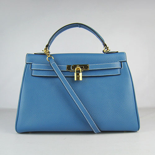 7A Replica Hermes Kelly 32cm Togo Leather Bag Blue 6108 - Click Image to Close